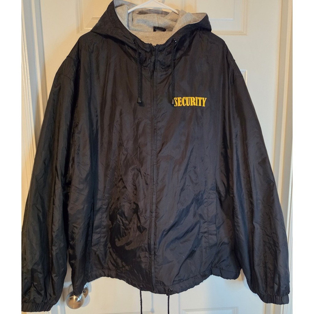 UltraClub Security Jacket Men's 2XL Black Hooded Full Zip Lined Windbreaker